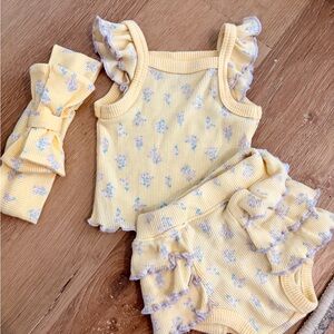 Yellow Floral Baby 3pc Set with Ruffles